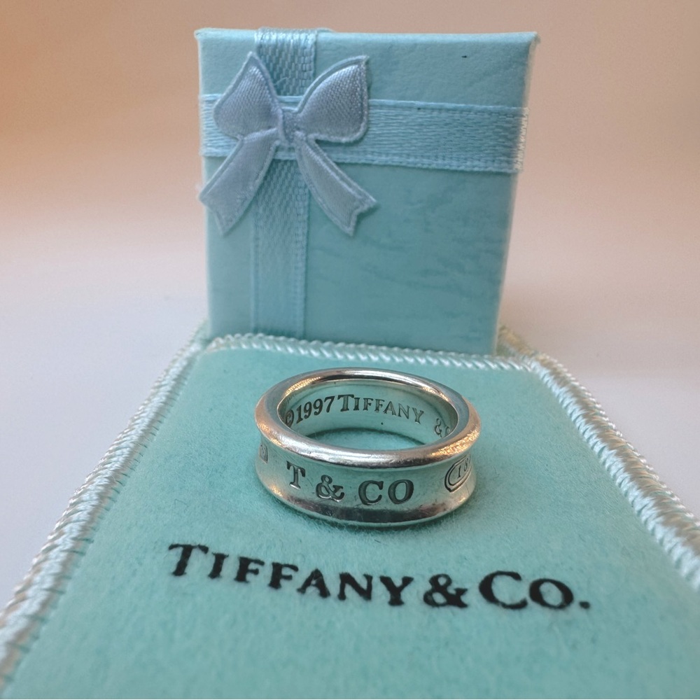 Tiffany & Co Ring Tiffany & Co 1837 Ring Silver SZ 5 Wide Band 1997 w Pouch - Picture 10 of 10